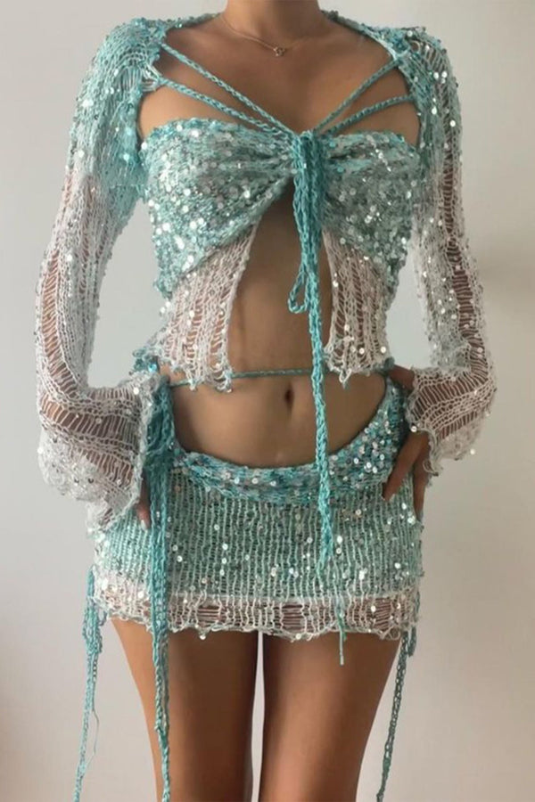 Kritika Sequin Crochet 3 Pieces Sets