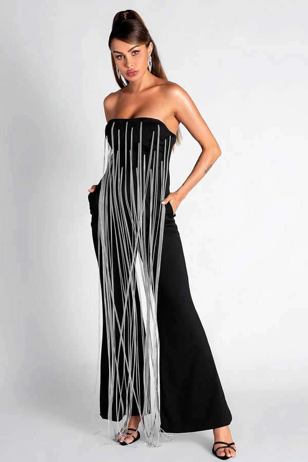 Tatide Off Shoulder Fringe Jumpsuit