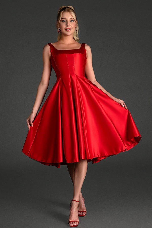Filio Strap Satin Patchwork Dress In Red