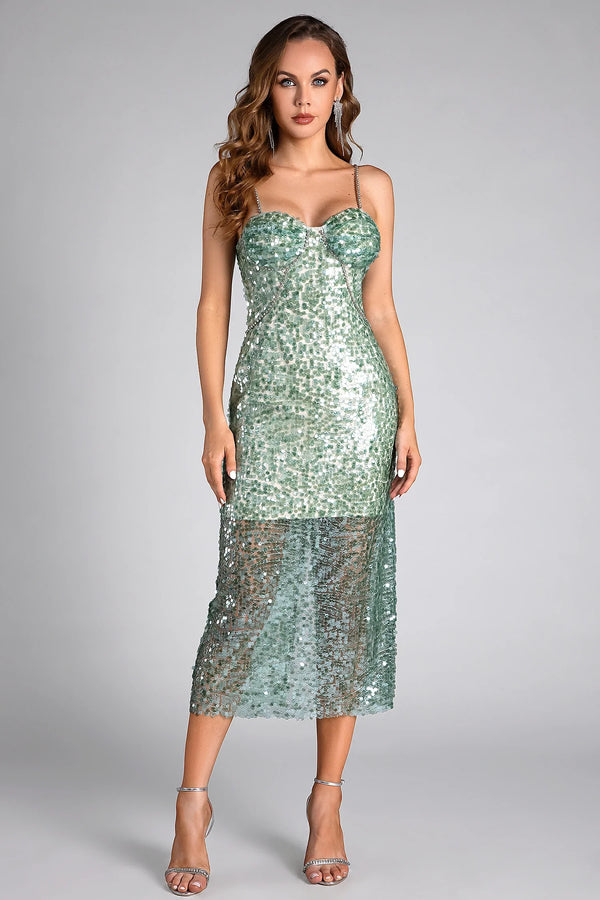 Primili Rhinestone Strap Sequin Midi Dress