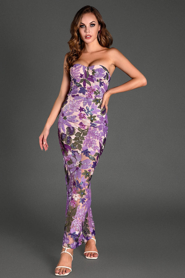 Lenka Floral Sequin Embroidered Maxi Dress