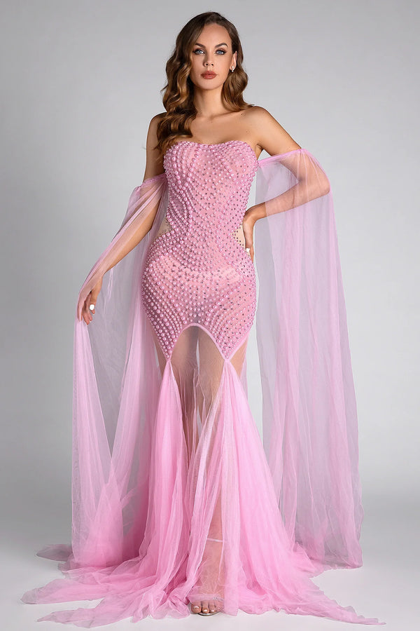 Pre-Sale Koralia Pearl Mesh Sheer Dress