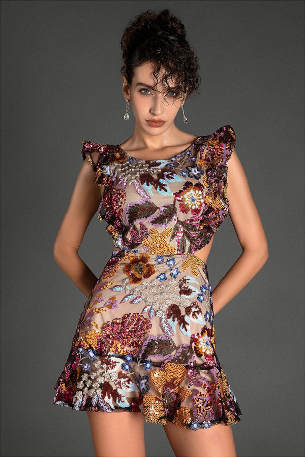 Terzellis Floral Embroidered Sequin Dress