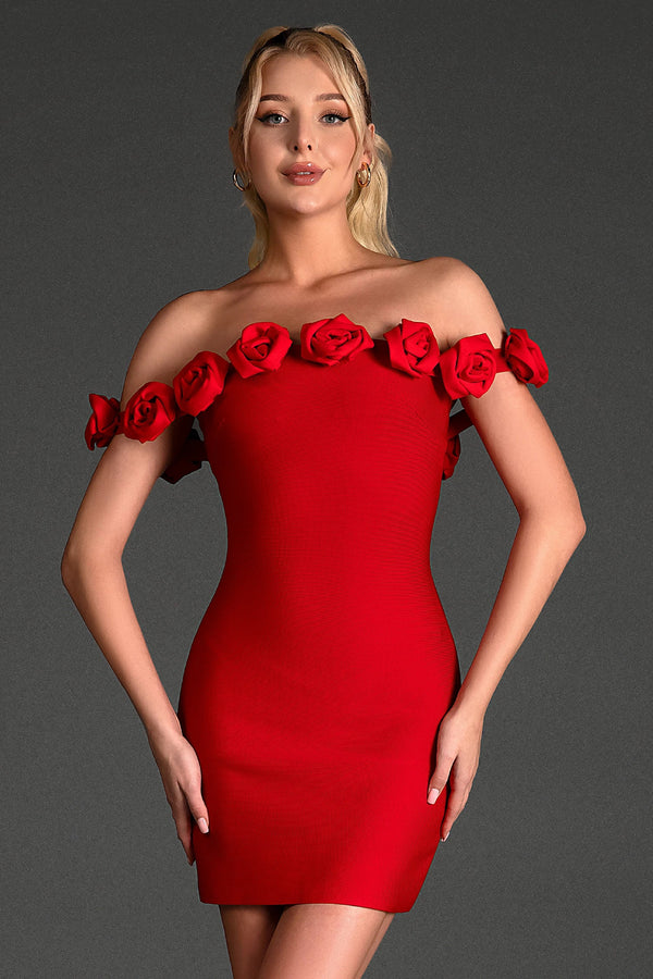 Pulelli 3D Flower Bandage Mini Dress
