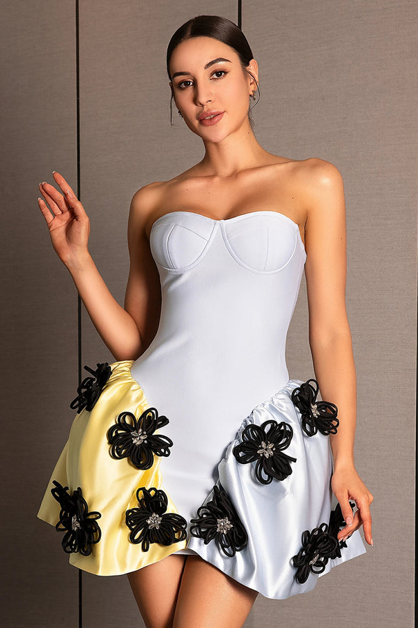 Alaniade Contrast Color 3d Flower Puffy Dress