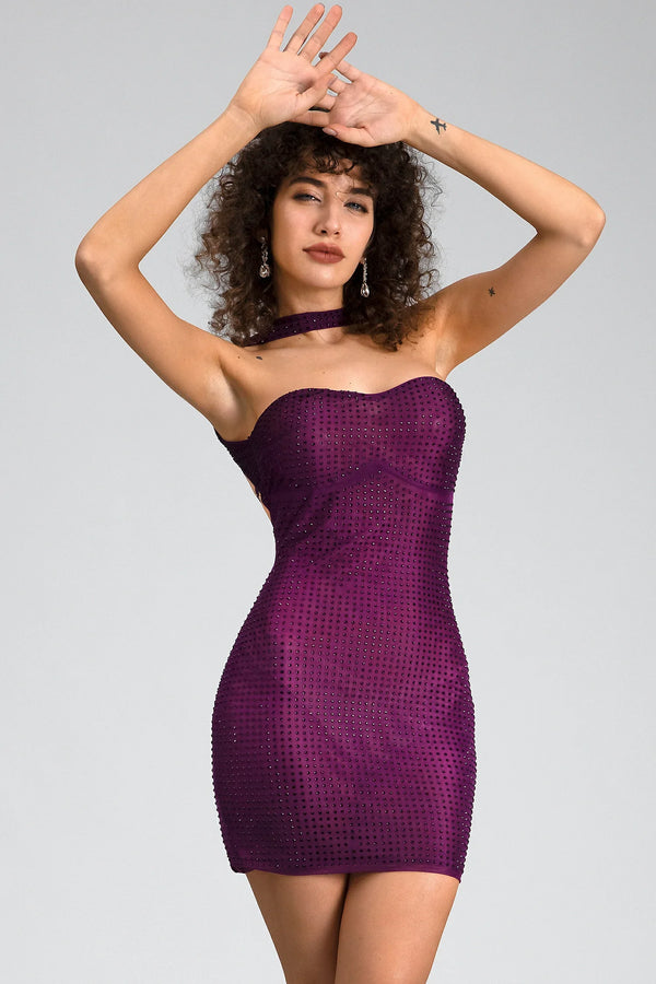 Stephanos Tube Diamond Mini Dress In Purple