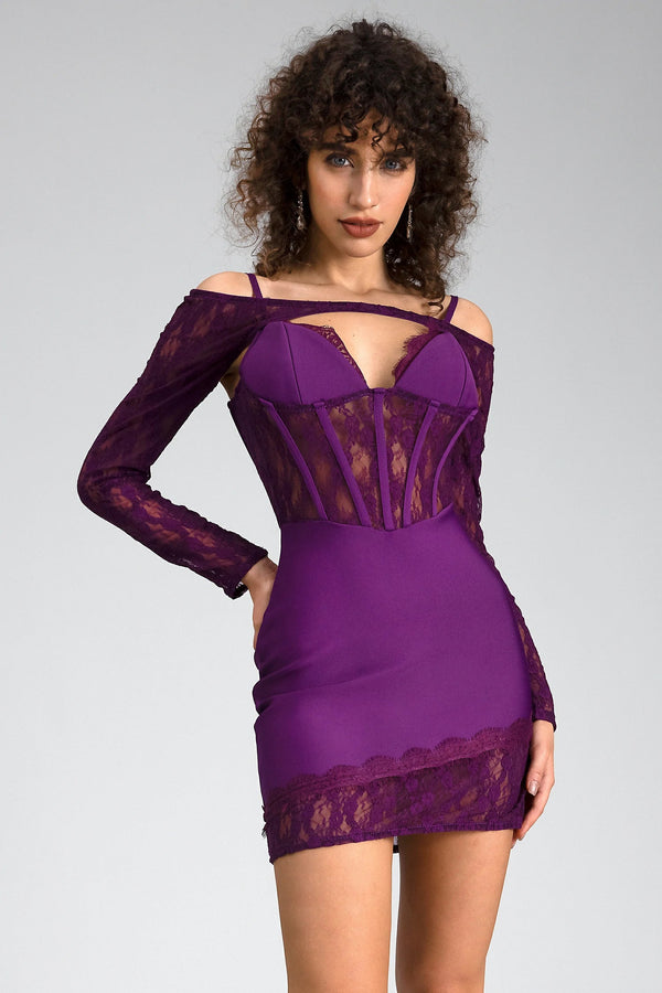Alanoti Long Sleeve Lace Patchwork 2 Piece Dress Set