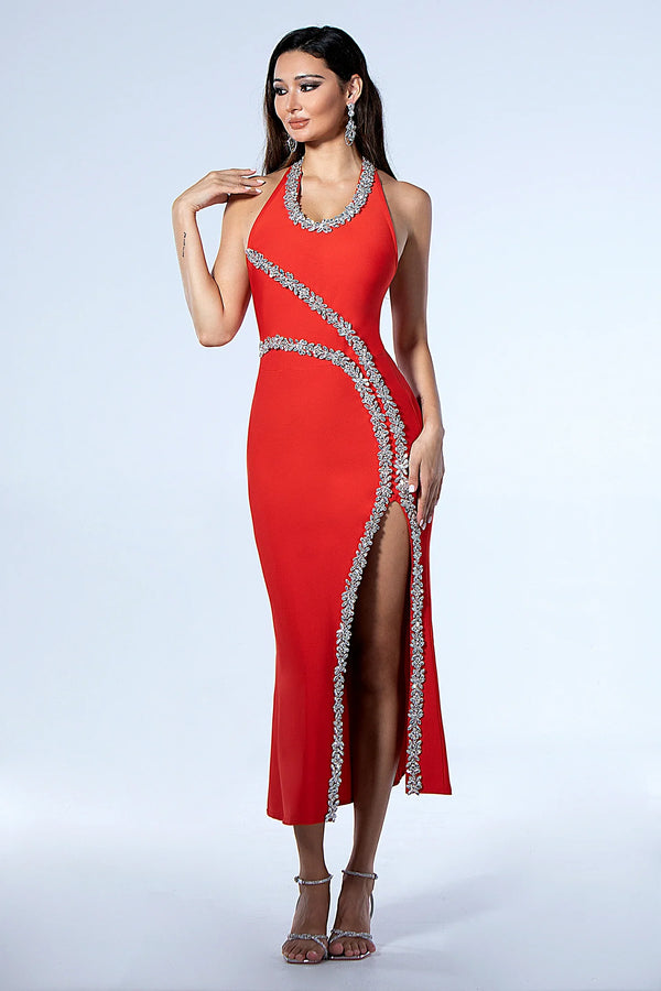 Erytheia Crystal Halter Bandage Dress