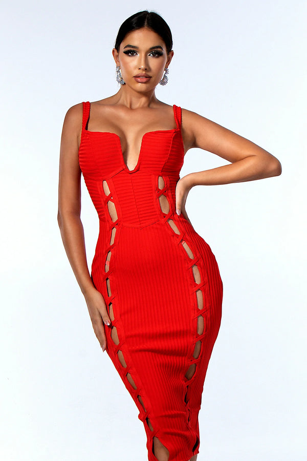 Helen Wind Rope Cutout Dress in Red