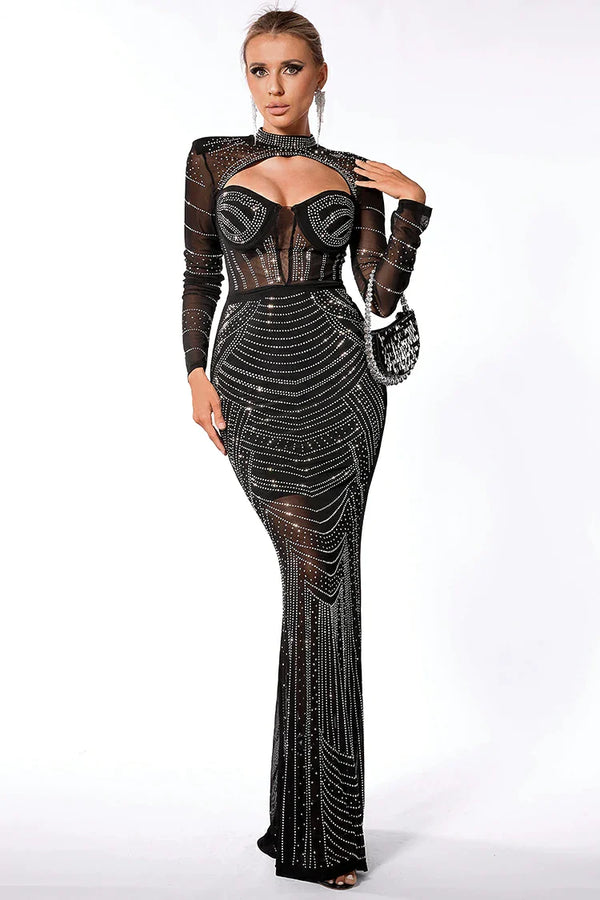 Draven Mesh Rhinestone Sheer Illusion Dress