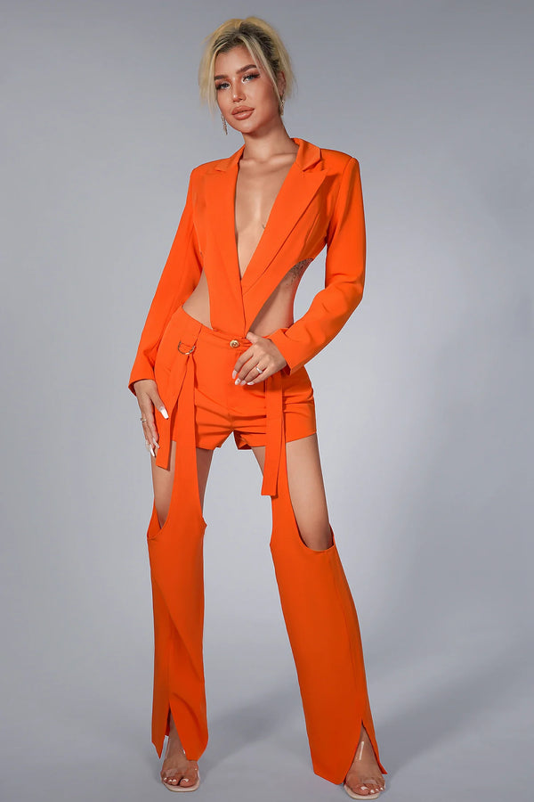 Alyzabeth Belt Orange Blazer Set