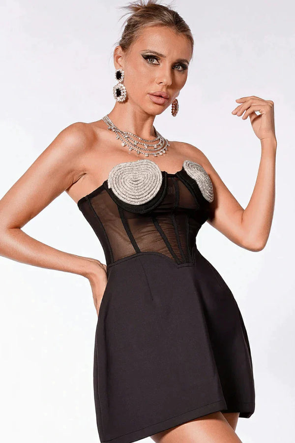 Wynn Heart Shape Rhinestone Mesh Dress