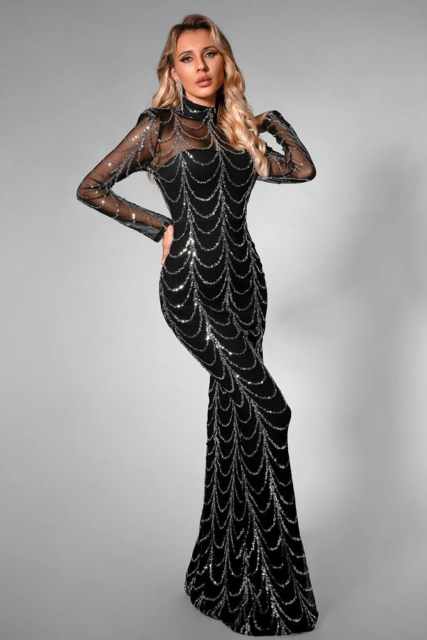 Brilynne Mesh Chain Sequin Maxi Dress