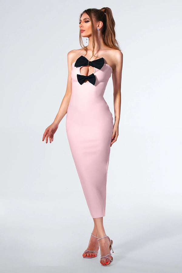 Thyia Strapless Bow Cutout Bandage Dress